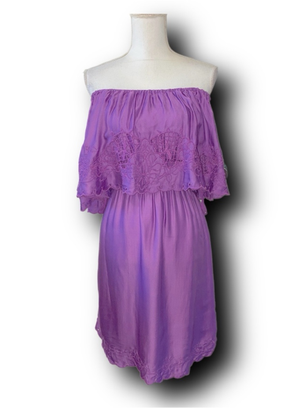NWT Free People Lavender Off-Shoulder Crotchet Detail Boho Summer Dress Hippie